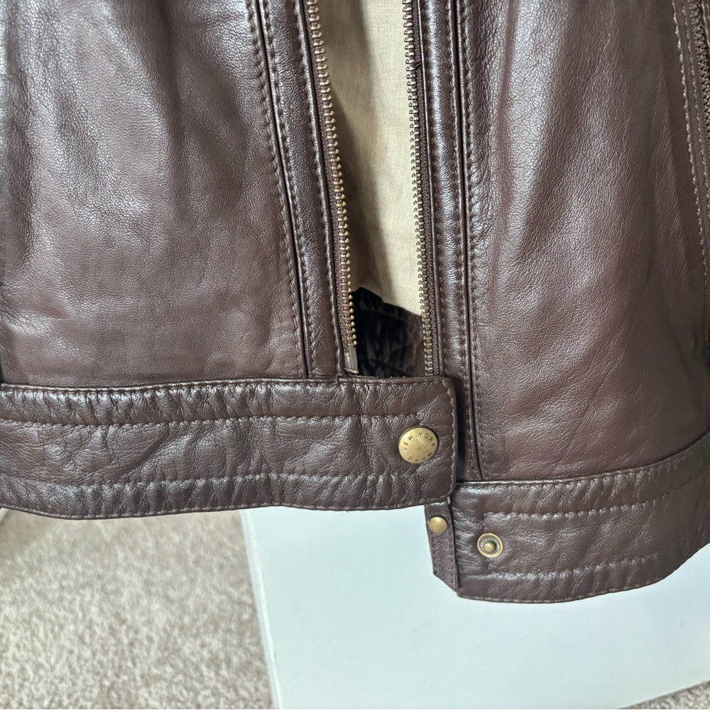 Andrew Marc Brown Leather Jacket Classic Motorcycle Style - Picture 4 of 6